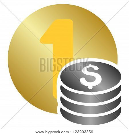 One Dollar Coins vector toolbar icon for software design. Style is a gradient icon symbol on a white background.