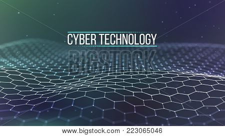 Background 3d grid.Cyber technology Ai tech wire network futuristic wireframe. Artificial intelligence . Cyber security background Vector illustration