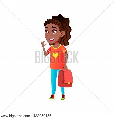 Girl Pupil Saying Good Bye Before School Cartoon Vector. Girl Pupil Saying Good Bye Before School Ch