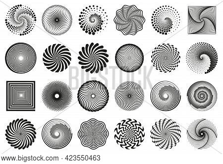 Swirl Spirals. Spiral Vortex Motion Elements, Vertigo Motion Swirl Spiral Silhouettes Vector Illustr