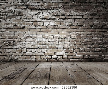 old room with brick wall, vintage background