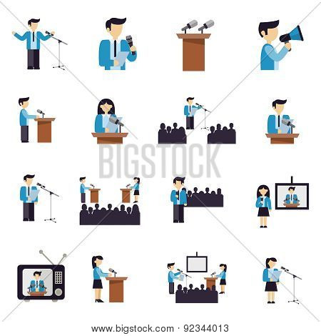 Public Speaking Icons Flat