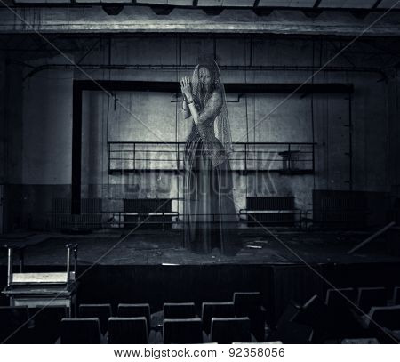 Ghost Of Actress On Stage Of Old Theater