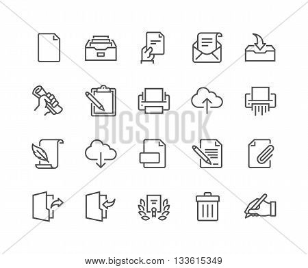 Simple Set of Document Related Vector Line Icons. Contains such Icons as Printer, Shredder, Legal Document, Archive, Handwriting and more. Editable Stroke. 48x48 Pixel Perfect.