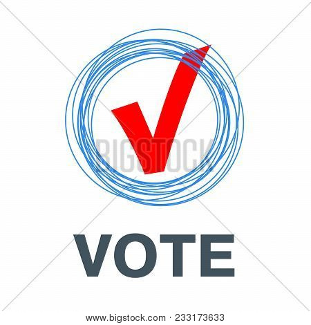 Voting Symbols Vector Design. Template Elections Icons. Check Marks. Vector Red Vote Label. Poll Ico