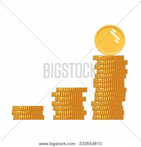 Coins Icon. Stack Of Golden Coin Like Income Graph. Stack Of Coins With Coin In Front Of It. Digital