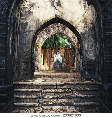 Old Presbyterian Church Ruins Ross Island, Port Blair, Andaman And Nicobar India. The Old Abandoned 