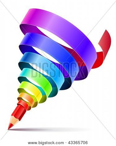 concept de design créatif art crayon avec spirale de ruban de couleur arc-en-ciel isolé on white background 