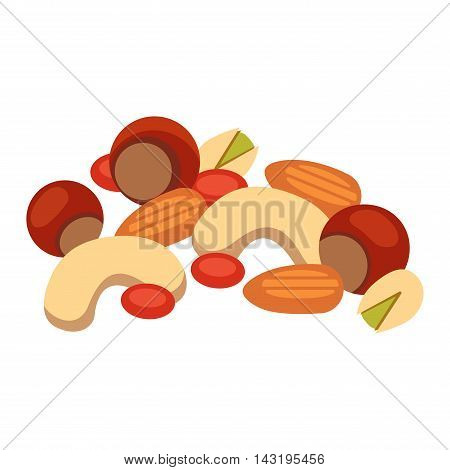 Heap from various kinds of nuts. Pile of nuts almond, hazelnut, cashew, brazil nut isolated on white. Pile of nuts organic healthy seed ingredient and pile of nuts heap almond nature nuts.