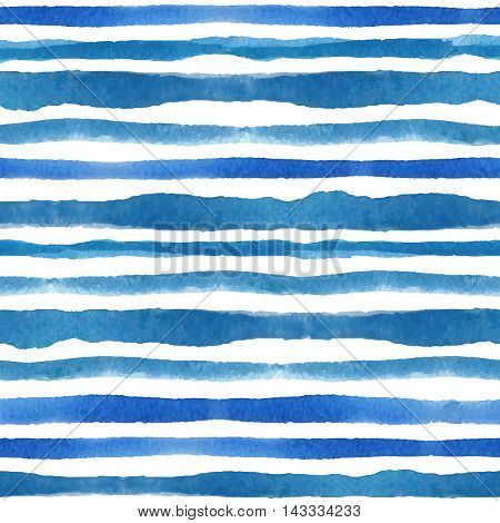 Watercolor seamless pattern border. Blue cyan horizontal strips.Water, sea and ocean wave. Hand drawing painting background .For Backdrop, background, fabric and Wallpaper.Vector.Summer, travel and vacation design.