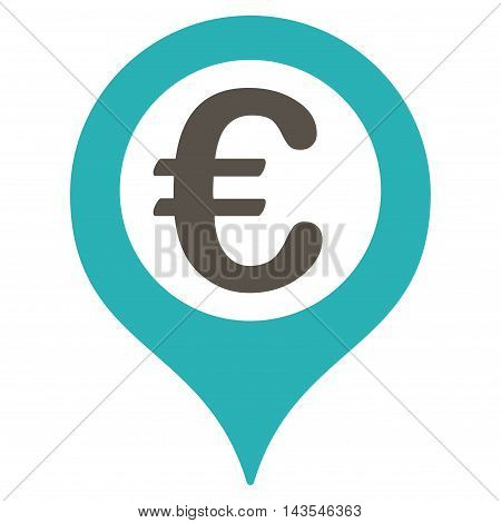 Euro Geotargeting icon. Vector style is bicolor flat iconic symbol with rounded angles, grey and cyan colors, white background.