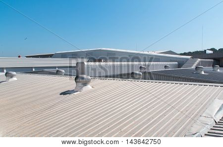 Architectural detail of metal roofing on commercial construction