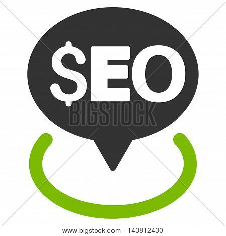 Seo Geotargeting icon. Vector style is bicolor flat iconic symbol with rounded angles, eco green and gray colors, white background.