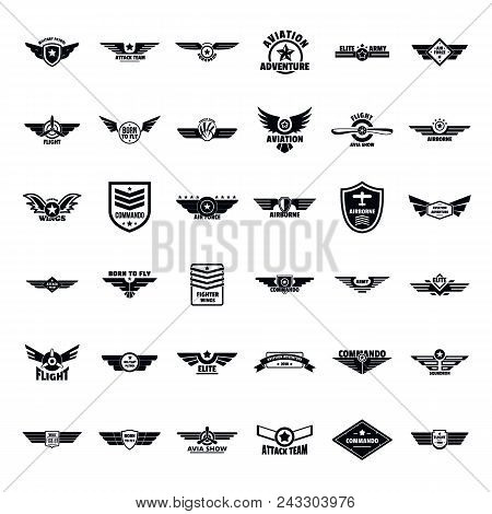 Airforce Military Army Badge Logo Icons Set. Simple Illustration Of 36 Airforce Military Army Badge 