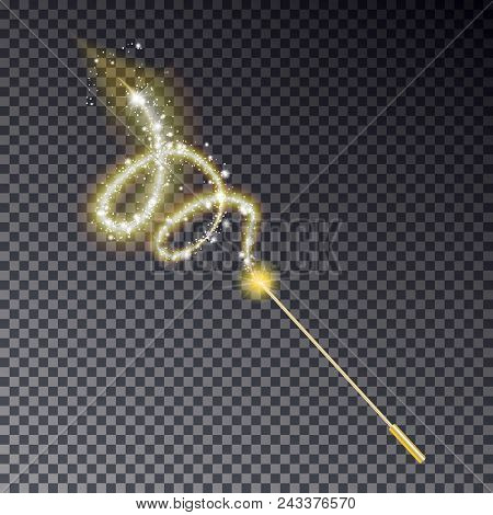 Vector Illustration Of Magic Wand. Isolated On Black Transparent Background. Transparent Light Effec