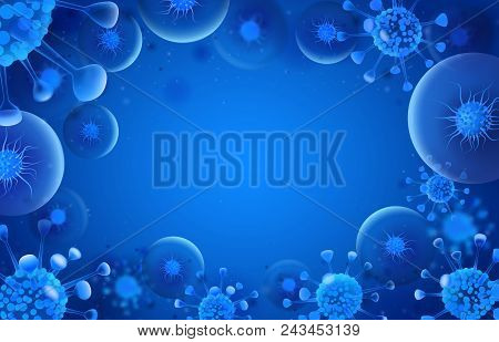 Bacteria Blue Background. Virus Microorganisms Silhouette. Medicine Safety Preventative Doctor Bacte