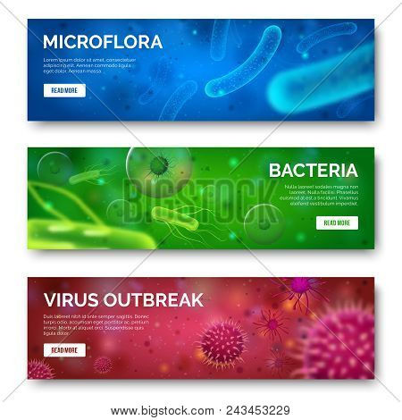 Microbiology 3d Background. Viruses, Infection Microflora And Bacteria For Banners. Virus Bacterium 