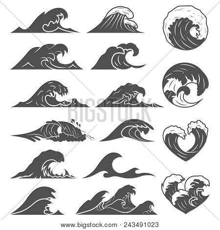 Ocean Waves Vector Set. Sea Storm Wave Isolated. Waves, Water Elements Set. Nature Wave Water Storm 