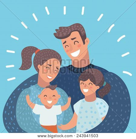 Vector Cartoon Illustration Of Family Portrait. Family Members Standing Together. Young Family: Todd