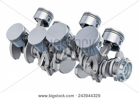 V8 Engine Pistons And Cog Isolated On White Background