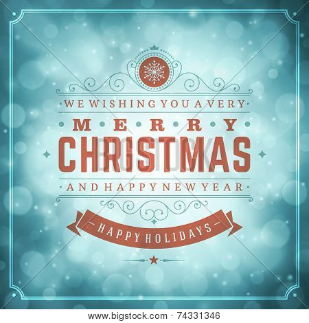 Christmas retro typography and light with snowflakes. Merry Chri