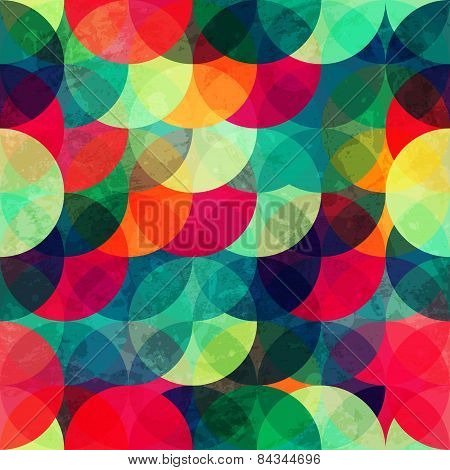 Colorful Circle Seamless Pattern With Grunge Effect