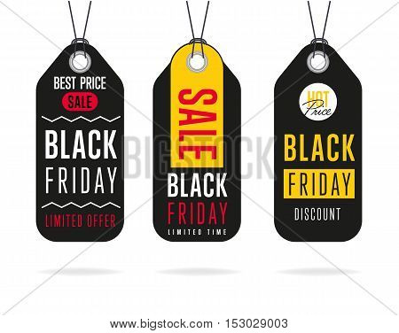 Black Friday sale black sticker vector isolated. Discount or special offer price sign on Black Friday. Sale banner. Promo offer on black friday. Special offer sale sticker. Discount tag on Black Friday. Special offer black friday banner. Black friday sale