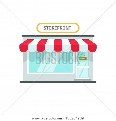 Store vector illustration isolated, shop front view building, storefront window facade on white background, flat cartoon style