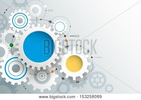 Vector illustration gear wheel. Abstract hi-tech technology and engineering background. Machine technology futuristic concept. Vector abstract technology on light gray color background