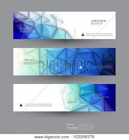 Vector abstract banners set with polygonal Geometric Triangle pattern shape. Abstract polygonal ( low poly ) with blank space. Polygon vector background for web banner template or brochure