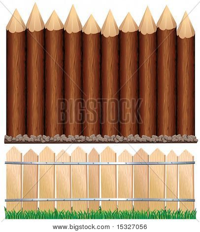 Illustration des ländlichen Holzzaun auf Gras und melden mit Boden bearbeitbares Vektor Barriere, vielblättrige alle 