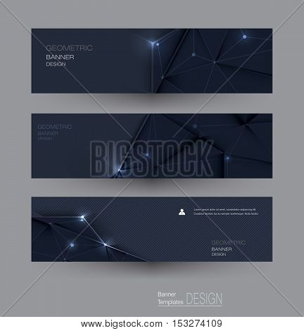 Vector abstract banners set with polygonal Triangle pattern shape and molecule structure. Low poly banner with connecting dots and lines. Polygon vector background for web banner template or brochure