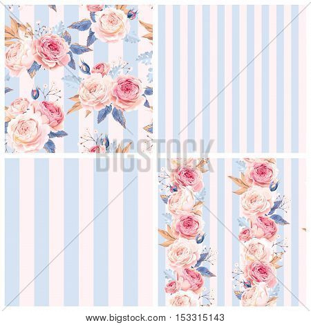 Shabby chic vector seamless patterns with english roses