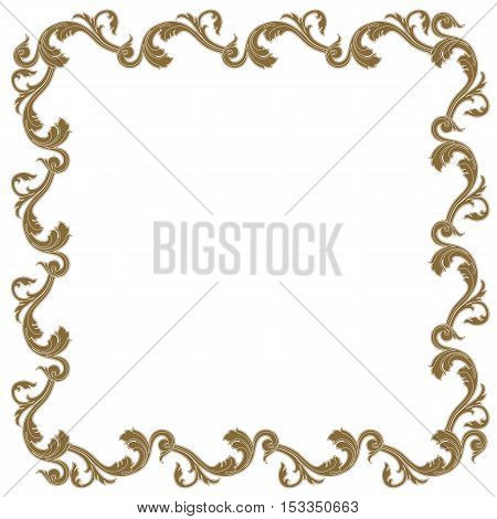 Golden vintage frame, baroque frame, scroll ornament frame, engraving border frame, floral frame, retro frame, pattern frame, antique frame, foliage frame, swirl decorative frame,  filigree frame, calligraphy frame. vector