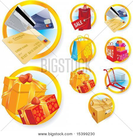 Shopping icons set. Vector.