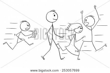 Cartoon Stick Drawing Conceptual Illustration Of Confident Man Or Businessman Walking Slowly And Cal