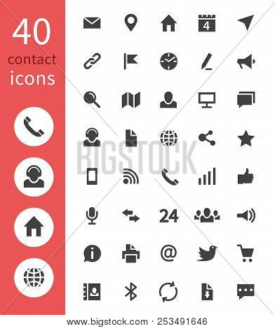 Contact Web Icons. Telephone, Home Address, Email And Website Business Contacts Vector Symbols Isola