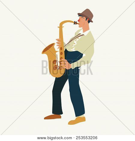 Saxophonist. Jazz Or Blues Musician, The Man Plays A Saxophone. Element For Flyer, Posters Of Festiv