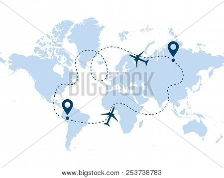 Airplane Round-trip Line Path Vector Icon Of Air Plane Flight Route With Start Point And Destination