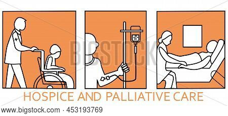 And Palliative Care Icon. Palliative Help. Informative Poster Inscription Palliative Care Flat. Outl