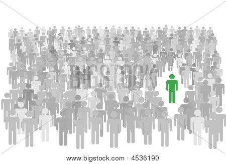 Individual Person Stands Out From Large Crowd Of Symbol People