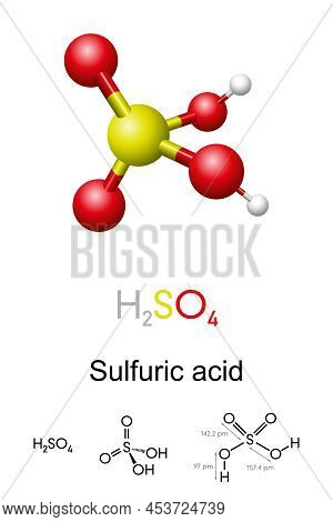 Sulfuric Acid, H2so4, Ball-and-stick Model, Molecular And Chemical Formula With Binding Lengths. Kno