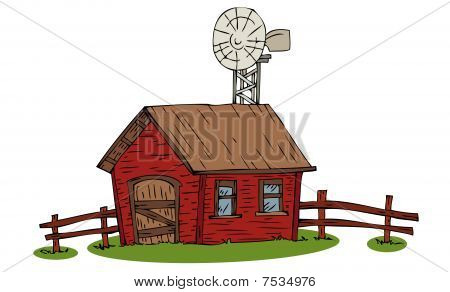 Farm house with windmill.