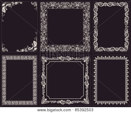 Vector calligraphic frames set. Baroque ornament and vintage black border