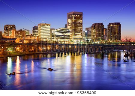 Richmond, Virginia, USA downtown skyline on the James River.