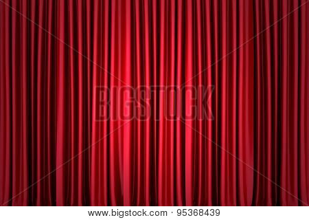 Background image of red silk stage curtain on theater