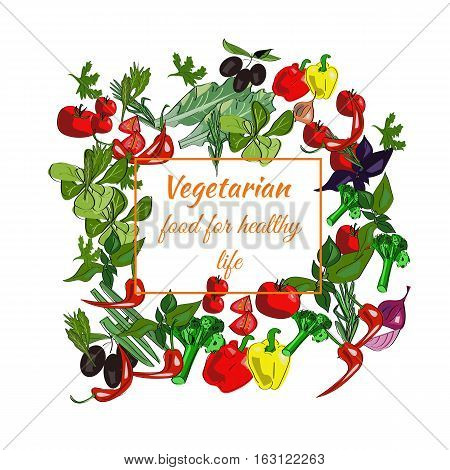 Vegetarian food vector drawn vegetables on a white background.