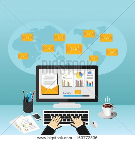 Sending or receiving email. Business email marketing. Email advertisement dashboard.