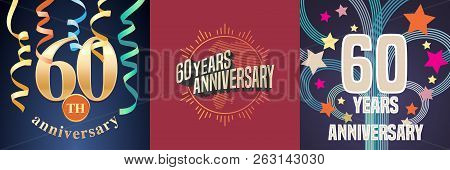 60 Years Anniversary Celebration Set Of Vector Icons, Logo. Template Design Element With Golden Numb