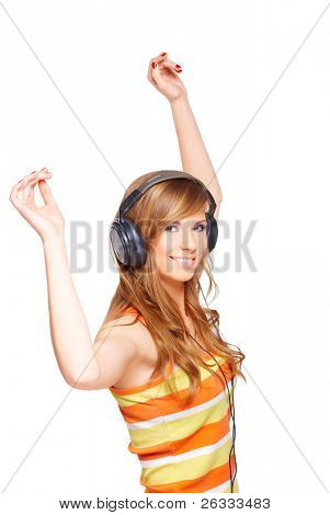 Girl with headphones isolated over white background